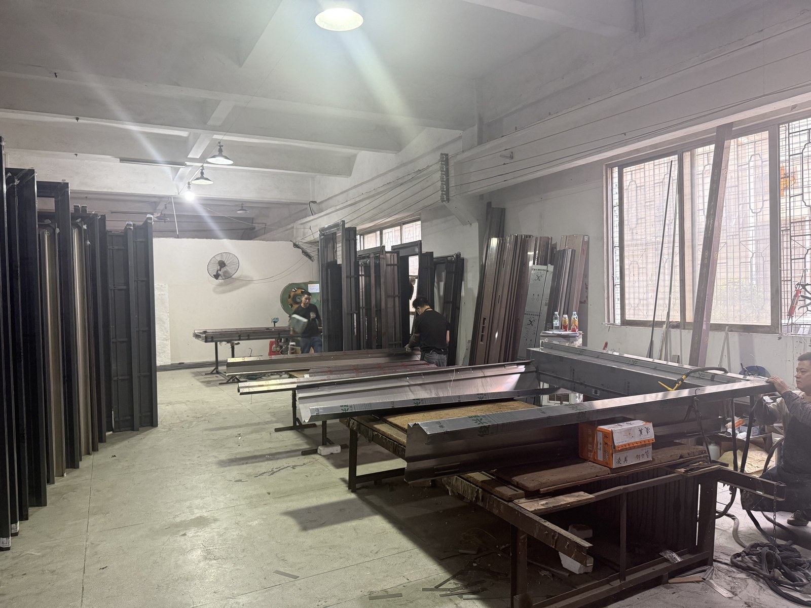 Finishing or coating area, panels being prepared